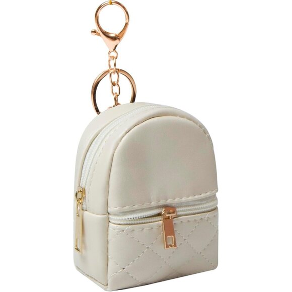 Women's Mini Tan Zipper Pouch Leather Cute Cosmetic Key Chains Keyrings Bag - Picture 2 of 8